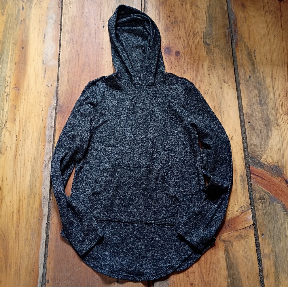 Free For All Hood3d Shirt Lightweight Black Gray Long Sleeve Kangaroo Pocket‎